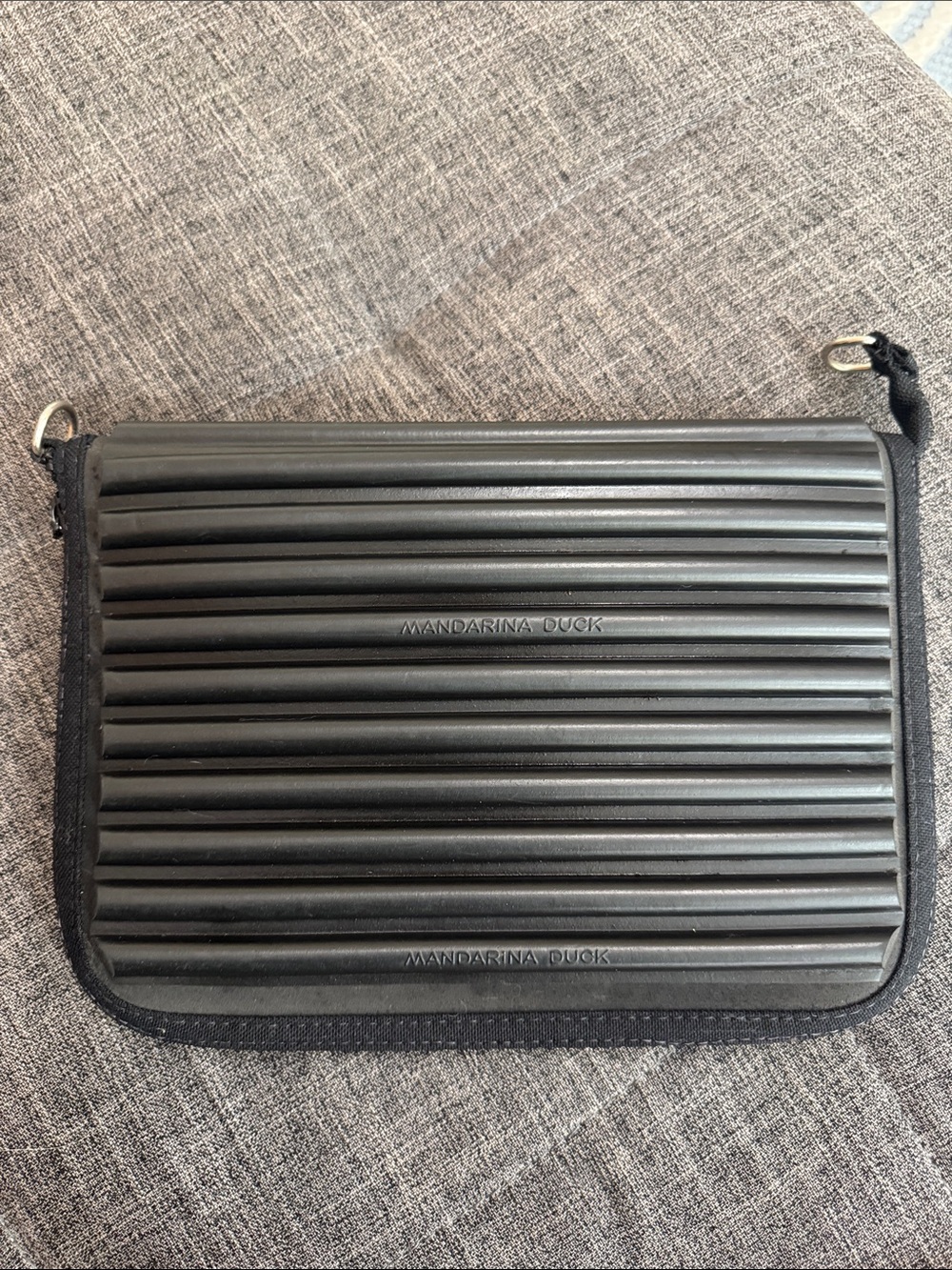 Vintage Mandarina Duck Tank Ribbed Rubber Clutch Travel Organizer Y2K Italy